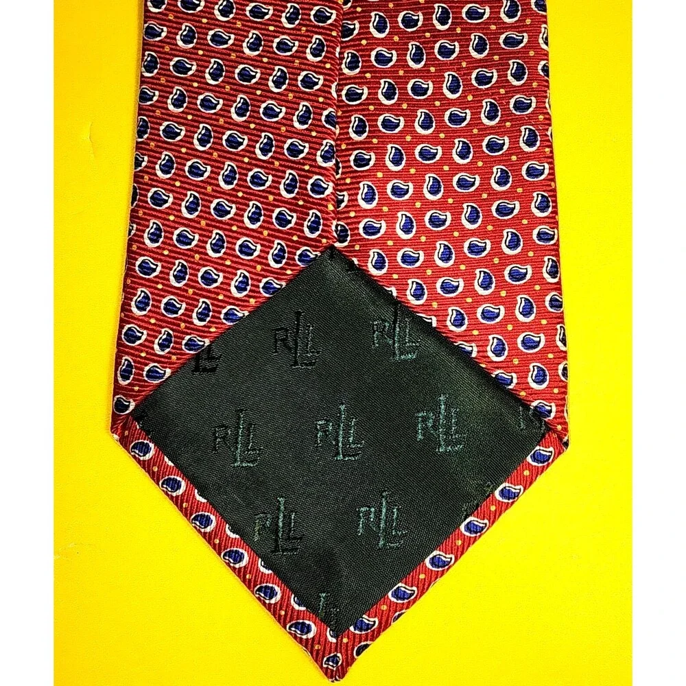 Ralph Lauren Hand Finished Red Blue 100% Silk Necktie